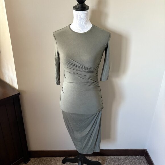 Helmut Lang Nova Ruched Bodycon Dress Womens Size Xsmall Gray Long Sleeve - Picture 2 of 5